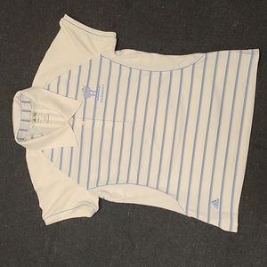 Adidas Climacool Golf Polo Shirt Harmony Club Golf Stripe White Blue Womens S
